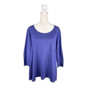 Eileen Fisher XL Scoop Neck 100% Linen Knit Top 3/4 Sleeve Purple